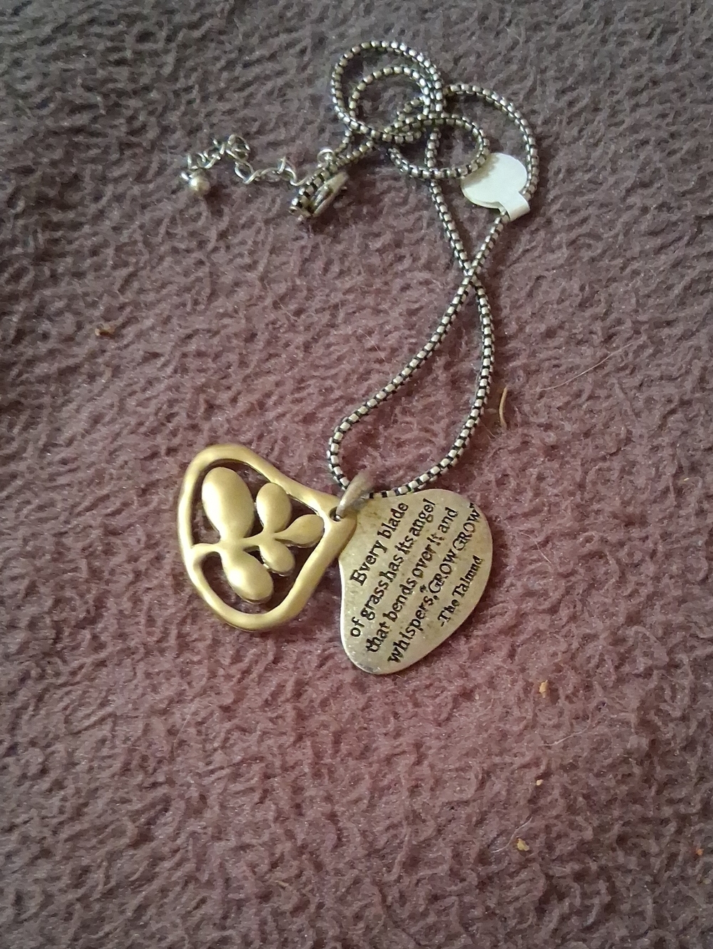 Silver Tone Heart & Quote Pendant Necklace - Silver